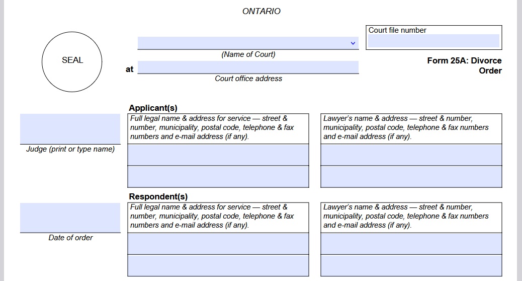 Divorce Order (Form 25A)